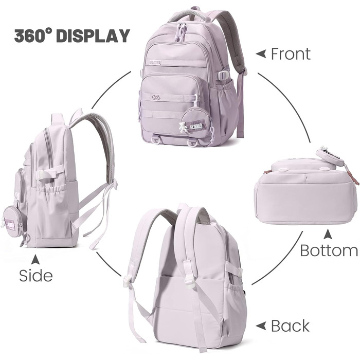 Шкільний рюкзак для дівчинки-підлітка, водонепроникний, легкий, великої місткості, модний, для школи або подорожей - фіолетовий