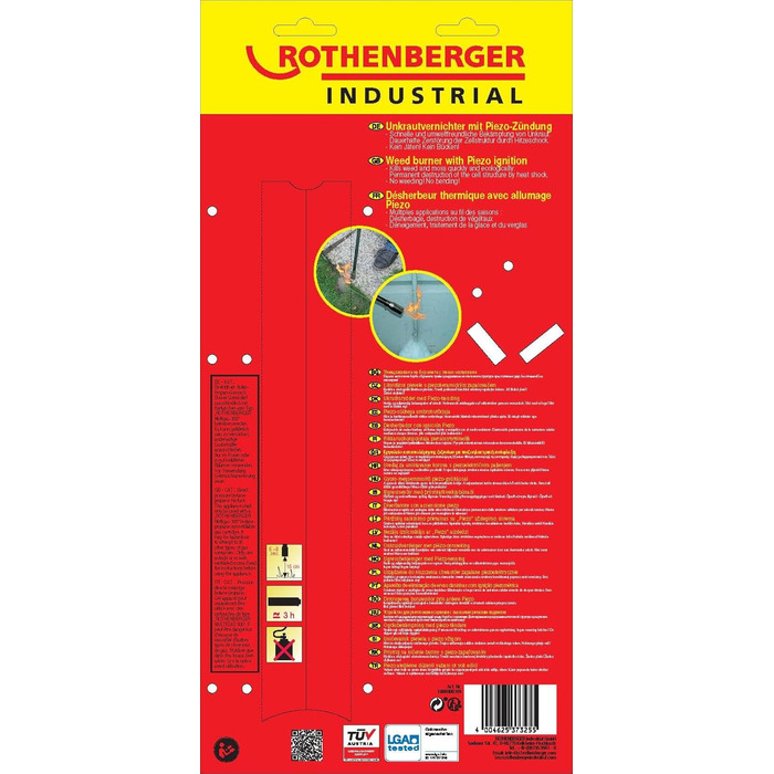 Газовий пальник ROTHENBERGER Industrial для спалювання бур'янів, комплект з 1 газовим балоном 600 мл, 940°C, для саду, з пьєзопідпалом