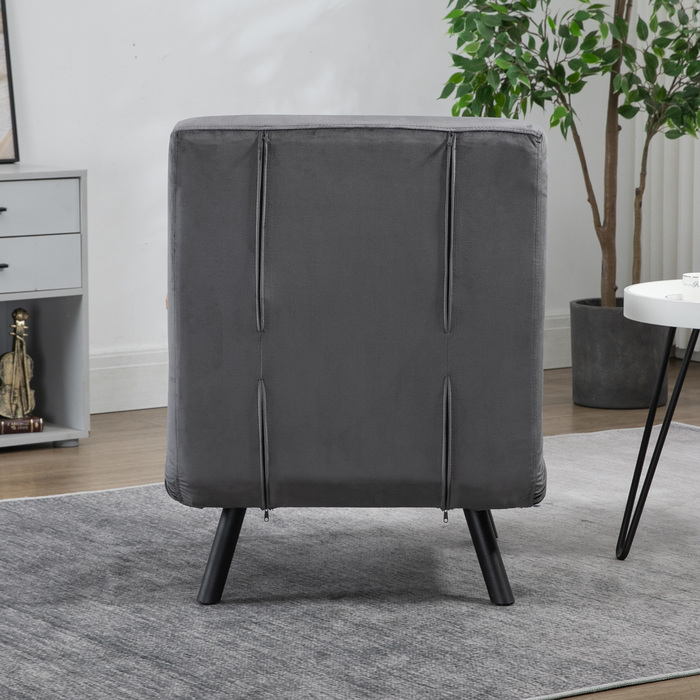 HOMCOM Sleeper Chair Single Sofa with Bed Function, Recliner with Adjustable Backrest, Velvet Look, Dark Grey | Aosom