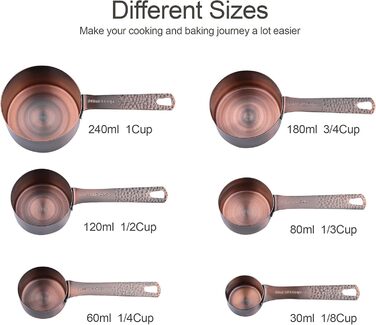 Smithcraft Measuring Cup and Spoon Set made of 18/8 Stainless Steel (Copper, 6 Cups + 7 Spoons + 2 Rings + 1 Level).