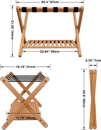 SMIBUY Luggage Rack, 2-Pack, Folding Bamboo Suitcase Stand with Shelf for Guest Room, Bedroom, Hotel, Heavy-Duty (Natural Colors)
