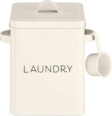 Navaris Laundry Detergent Box with Measuring Spoon - Metal Storage Box for Laundry Detergent - Laundry Dose Lid - Vintage Washing Powder Box Container - white