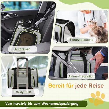 Транспортна сумка для котів та маленьких собак ALLSOPETS, розширювана, з підкладкою з флісу та кишенями (сірий & зелений)