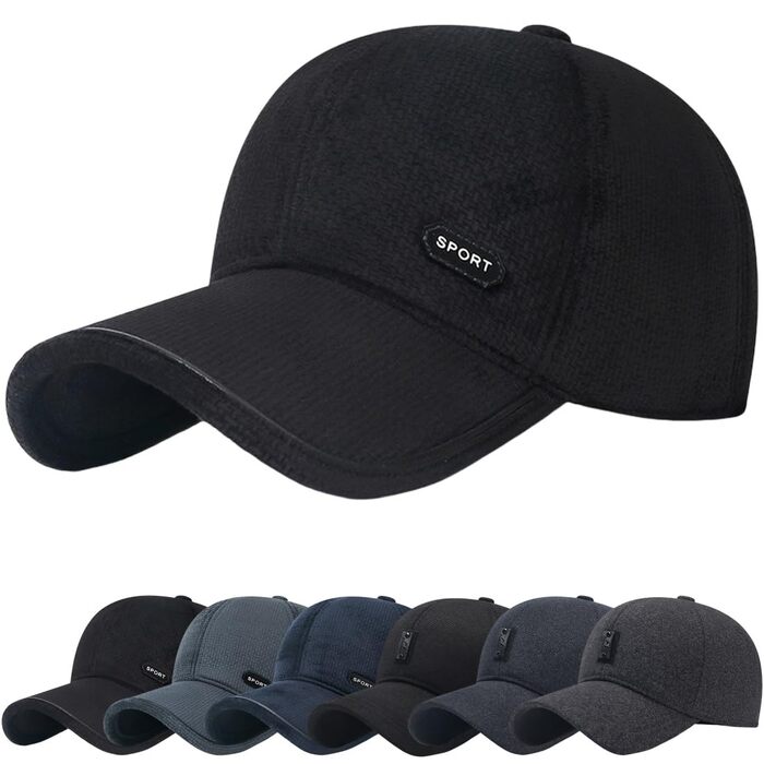 Чоловіча зимова кепка basecap з відкидними навушниками, унісекс, бейсболка з клапанами, повсякденна шапка для активного відпочинку, стиль Dad Hat (чорний)