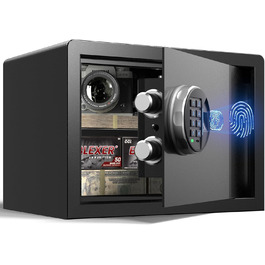 Сейф Grimtron з біометричним сканером відбитків пальців, 22л, LED-підсвічування, тихий режим, антивандальний, з нержавіючої сталі, чорний