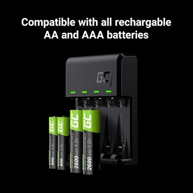Зарядний пристрій Green Cell VitalCharger для акумуляторів AA AAA 2000mAh (NI-MH) з Micro USB та USB-C, 4-канальний, LED-індикація