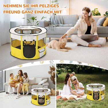 Переносний вольєр для тварин Allsopets: клітка для собак, котів, кроликів (XL, жовтий)