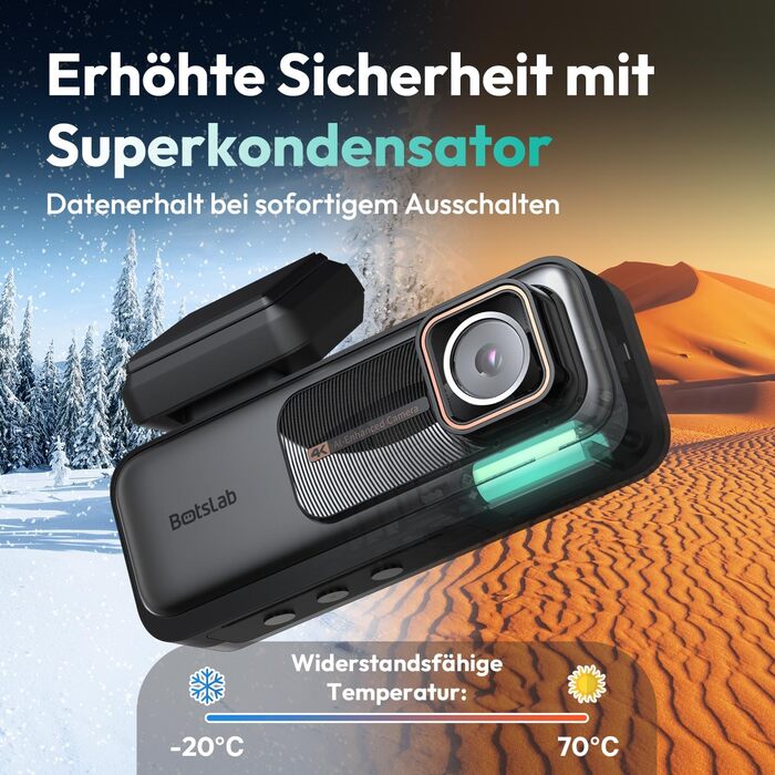 Відеореєстратор BOTSLAB Dashcam Auto з GPS, 4K, Dual, WiFi, ADAS, Нічне бачення, 64GB SD, 2.45' IPS, 24/7, Loop, WDR, 170°