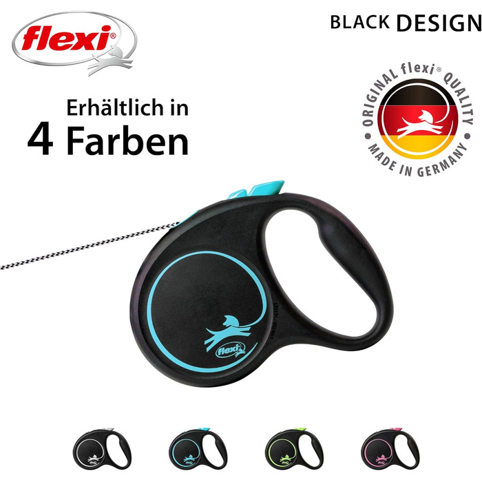 Рулетка для собак Flexi Black Design S, 5 м, чорний/синій (до 12 кг)