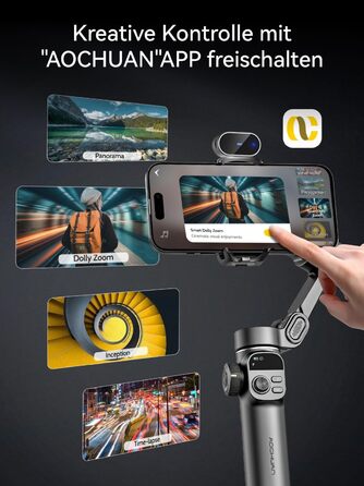 Стабілізатор Gimbal AOCHUAN для iPhone/Android з 7.8-дюймовою штангою та OLED-дисплеєм - 3-осьовий, чорний