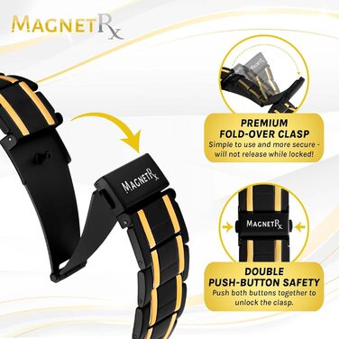 Браслет-магнітотерапія MagnetRX® Titan для чоловіків – браслет з титану з потрійною силою магнітів, регульована довжина, якісна застібка (Чорний/Золотий)