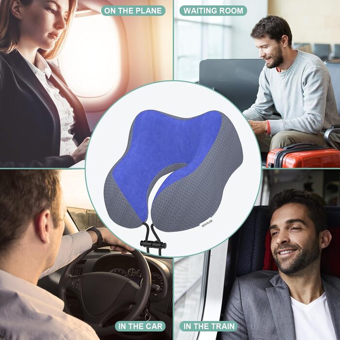 Подушка для шиї у вигляді їжачка, автомобільна/авіаційна, з memory foam, м'яка оксамитова обкладинка, для дорослих, для подорожей, кемпінгу, офісу та дому (Темно-синій)