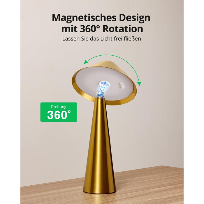 BOJIM 2 шт. LED настільна лампа золота, акумуляторна, USB, бездротова, диммування, магнітна, IP54, вологостійка, для балкона, поворотний наголовник