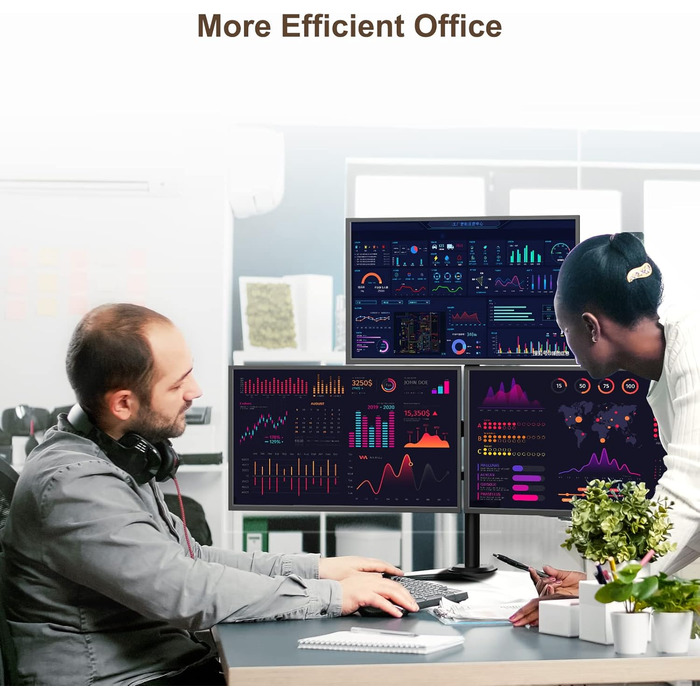 Тримач для монітора PUTORSEN на 3 монітори (13-32 дюйми), регульований, чорний