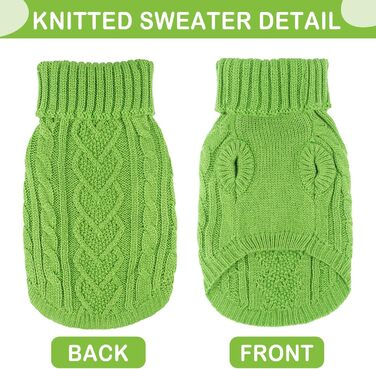 Dog sweater, dog clothing for small dogs, knitted, warm, turtleneck, puppy clothing, for small dogs, for autumn and winter, cat clothing (green, L)