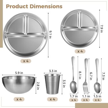 Набір для кемпінгу на 4 особи, 28 предметів: посуд з нержавіючої сталі, набір для подорожей