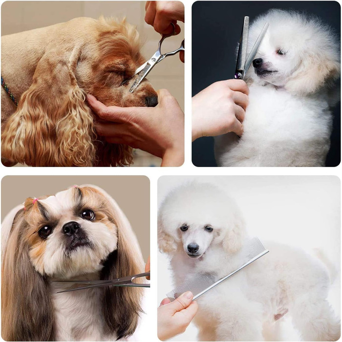Набір професійних ножиць для грумінгу собак та котів: титанові ножиці, розріджувач, прямі ножиці з гребенем (чорний) (Рожевий)