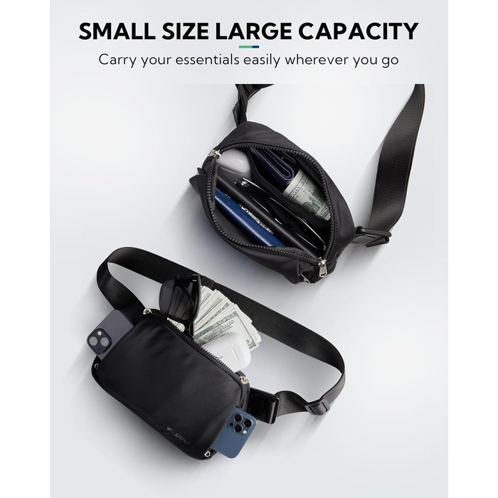 WATERFLY Поясна сумка на пояс для чоловіків та жінок: Стильна нагрудна сумка для спорту та моди, через плече, водонепроникна, маленька сумка на стегно для активного відпочинку, подорожей, походу, фестивалю, чорна