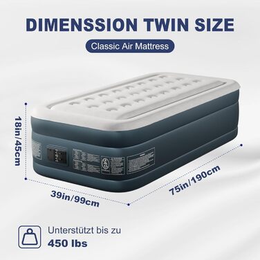 Надувний матрац LEADZM для 2 осіб з електронасосом, 203x152x46 см, сірий. Самороздувний, флок + PVC, вантажопідйомність 295 кг