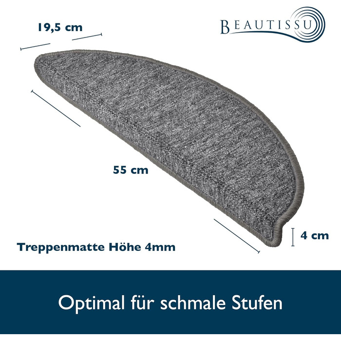 Килимок на сходи Beautissu ProStair 55x15 см (15 шт.) - сірий, самоклеючий, для вузьких сходів