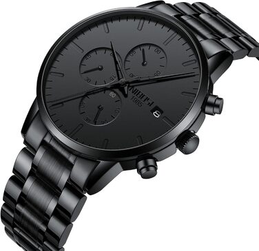 Чоловічий годинник NIBOSI: аналоговий хронограф, бізнес-стиль, водонепроникний, з нержавіючої сталі, для молоді (чорний)