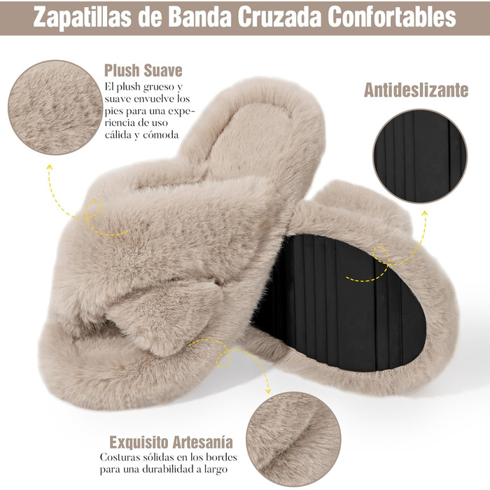 Жіночі тапочки з хутром, теплі та антиковзні - для дому та вулиці, розмір 38/39 EU, колір: кремовий