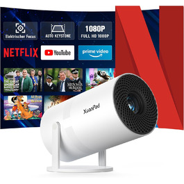 Проектор міні 1080P з автофокусом та WiFi/Bluetooth, 18000L, обертання 210°, для домашнього кінотеатру. Підтримка Netflix, автоматична корекція трапеції, фільтр пилу.