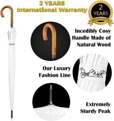 Royal Walk Automatic Travel Golf Umbrella - 54 Inch, Windproof, Waterproof, 2-Person, Wooden Handle, 16 Ribs, Unisex