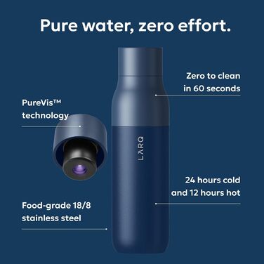 Пляшка для води LARQ PureVis 740 мл Monaco Blue з самоочищенням UV-C, нержавіюча сталь, BPA-free