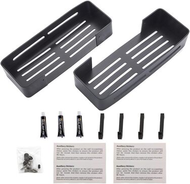 Настінна полиця Yeegout для ванної кімнати з гачками, кутова, чорна, з алюмінію, клейка