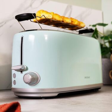 Тостер Cecotec Toaster 2 Scheiben Toast&Taste 1000 Retro Double: 980 Вт, нержавіюча сталь, 2 слоти, регулювання потужності, піддон для крихт (Blue)