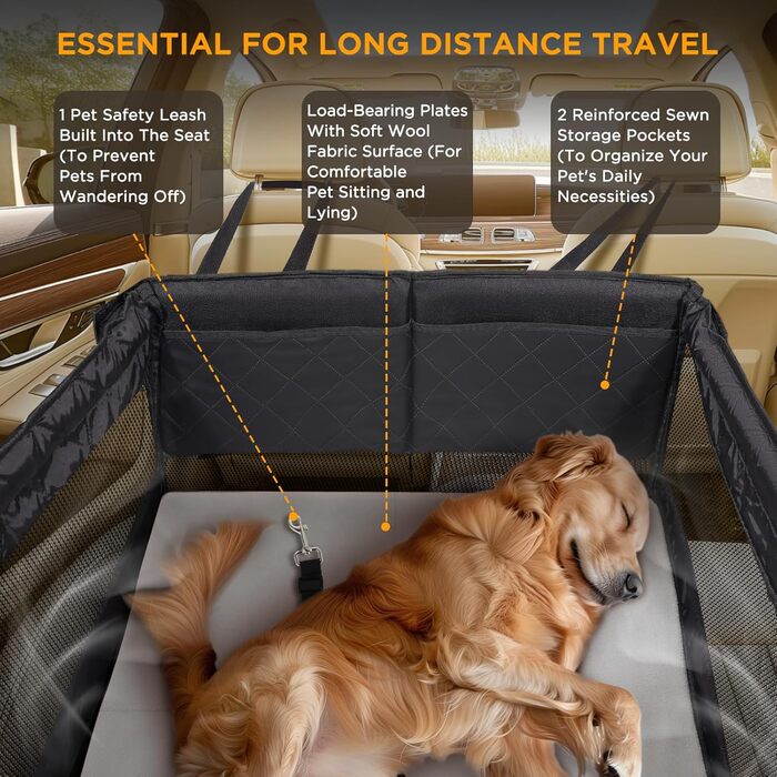 Автокрісло для собак великих та середніх порід – водонепроникне, з жорстким дном, вентиляційними вікнами та кишенями для зберігання