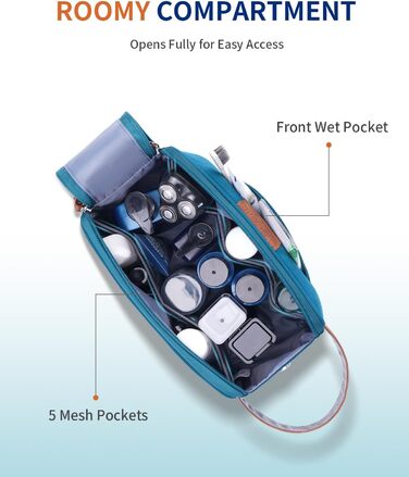 Чоловіча дорожня косметичка ECOHUB, водонепроникна, з великим відділенням та відділенням для мокрих речей, з переробленого PET, з двома блискавками, для подорожей (блакитно-зелений)