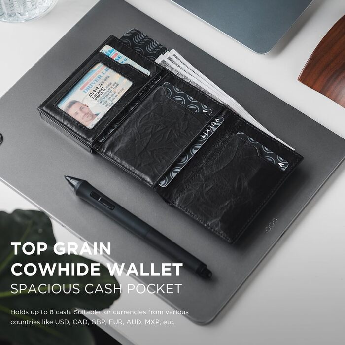 Кредитне шкіряне портмоне VULKIT з RFID-захистом, Pop-Up, з відділенням для купюр, ID-віконцем та монетним відділенням, чорний (Prism)