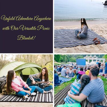 Водонепроникний плед для пікніка 3-шаровий, з флісу, для пляжу, кемпінгу, сімейний, чорно-сірий в клітинку