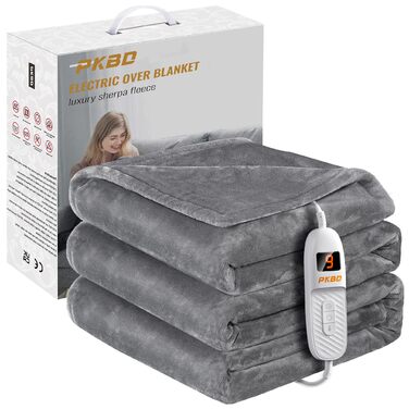 Електрична ковдра з підігрівом 190x130 см, фланель, 9 рівнів нагріву, автовимкнення, захист від перегріву, пральна, сіра