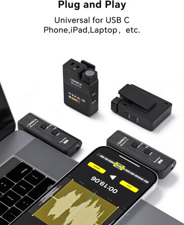 COMICA BoomX-DUC2: Бездротовий мікрофон для смартфона та ноутбука (USB-C) - ідеальний для влогів, подкастів та стрімінгу