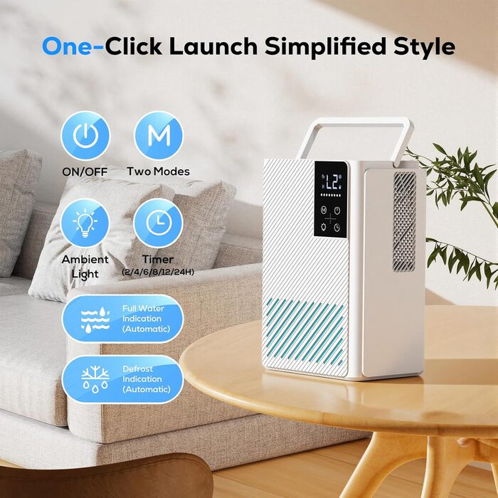 Електричний осушувач повітря, тихий, 2500 мл з LED дисплеєм, таймером та авторозморожуванням. Ідеально для дому, спальні, ванної кімнати