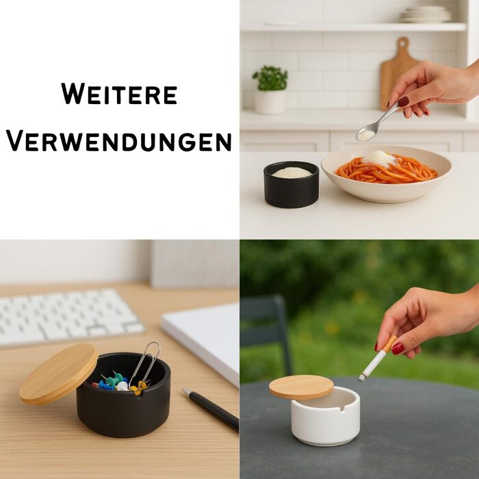 Керамічна цукерниця з ложкою та кришкою з бамбука - цукерниця для дому та кухні, сучасна куляста форма, для цукру, сиру, спецій, 10 x 10 x 9 см (біла кругла)