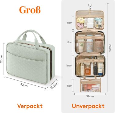 Чохол для туалетних аксесуарів Lifewit для подорожей, великий органайзер для косметики з гачком, прозорий, м'ятно-зелений (L)