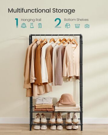 SONGMICS Clothes Rack, Open Wardrobe, Clothes Rail, Coat Rack with Shelves, Metal Clothes Rack, Freestanding, Matte Black LGR462B01 (73B cm)