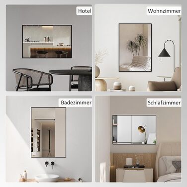 Дзеркало настінне прямокутне з заокругленими кутами, 40x60 см, чорне, з нержавіючої сталі, для ванної кімнати та вітальні