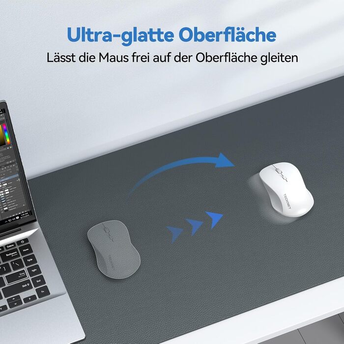 TECKNET Килимок на стіл, 80 x 40 см, захист від води, для ноутбука, PU шкіра, двосторонній, для офісу/дому (темно-сірий)