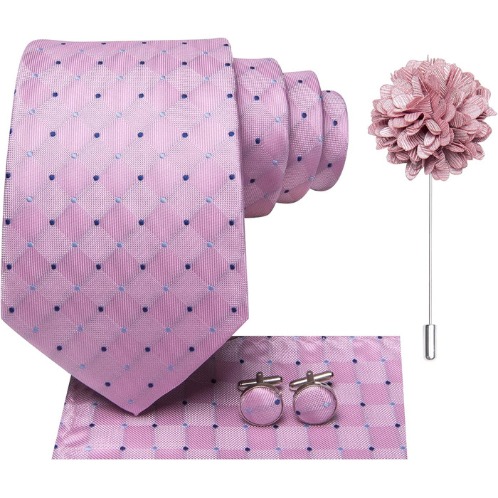 Чоловіча краватка Hi-Tie чорно-рожевого кольору з візерунком пає, смужки, крапки. Комплект з краватки та нагрудного хустинки. Ідеально для вечірок, весіль, офіційних заходів та бізнесу.