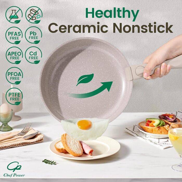 Набір посуду Chef Power Keramik 19 предметів, Мокка-Тауп: антипригарне, для індукції, посудомийна машина, духовка, для кемпінгу