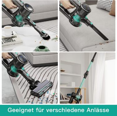 Бездротовий акумуляторний пилосос 28KPa з LED-дисплеєм, антизаплутана щітка, змінний акумулятор, вертикальний пилосос для твердих поверхонь, килимів та шерсті тварин (зелений)