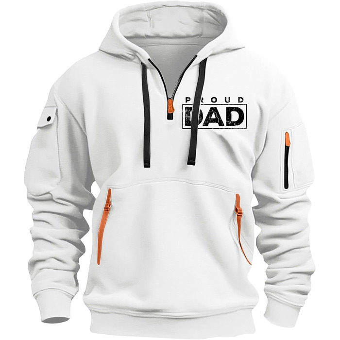 Світшот чоловічий з капюшоном на змійці, вінтажний, великий, з багатьма кишенями (3XL, #8white)