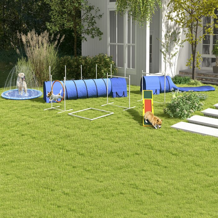 PawHut Splash Sprinkler Pad 170 см ігровий килимок для води для собак, антиковзаюча PVC-підстилка для вулиці блакитного кольору, ідеально підходить для літнього відпочинку в саду