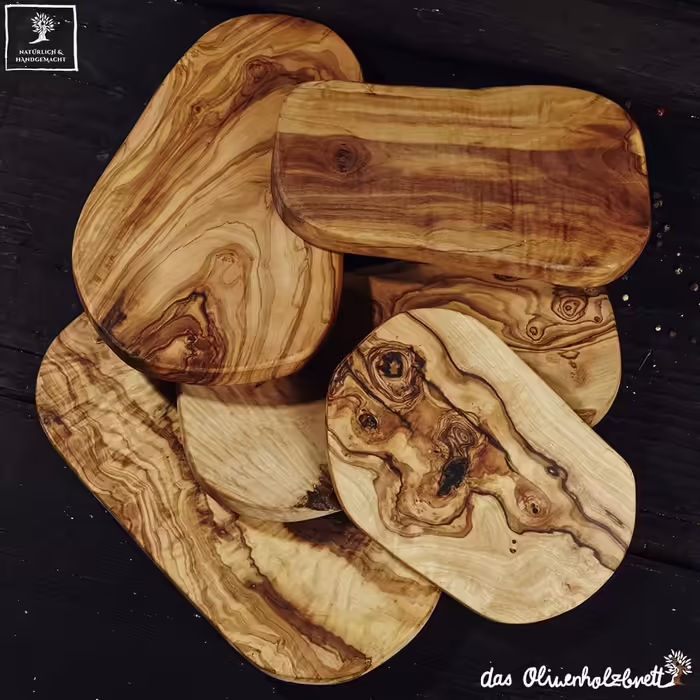das Olivenholzbrett® Large Serving Board made of Olive Wood / Antipasto Board / Cutting Board made of Olive Wood / Natural Shape, Unfinished Edge, 60cm