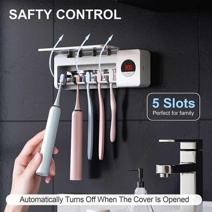 Стерилізатор зубних щіток DSHOW UV з таймером, бездротовий, настінний, 2000mAh, білий